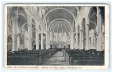 Interior St. Mary's Church Willimantic CT Connecticut Postcard - Damaged