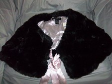 Central Park Size 0/8 Faux Black Fur Shoulder Wrap Soft Pink Lining