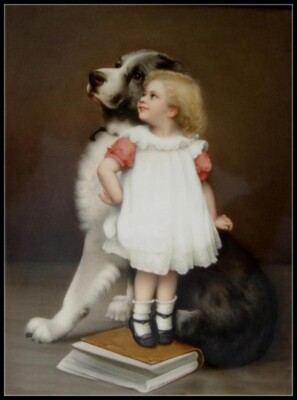 Girl with Puppy 4 - Counted Cross Stitch Patterns - Color & BW Symbols