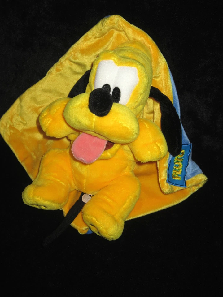 Doudou Peluche Chien jaune Pluto couverture lange carré bleu Disneyland Disney - Photo 2/3