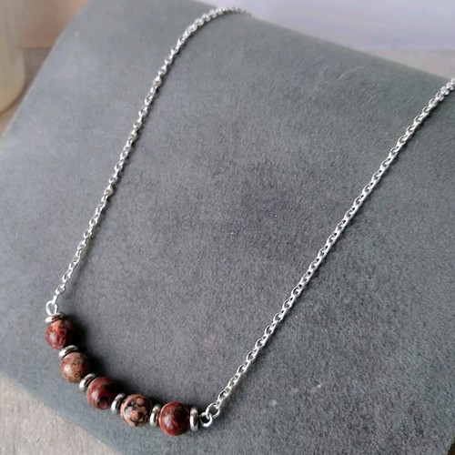 Jasper Stone Bead Necklace Simple Costume Jewellery Repurposed Beads OOAK - Picture 3 of 19