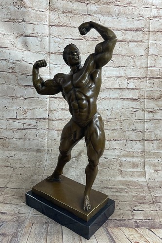 Bronze Figure Of A Body Builder Hot Cast Home Office Sculpture Decoration - Picture 4 of 10