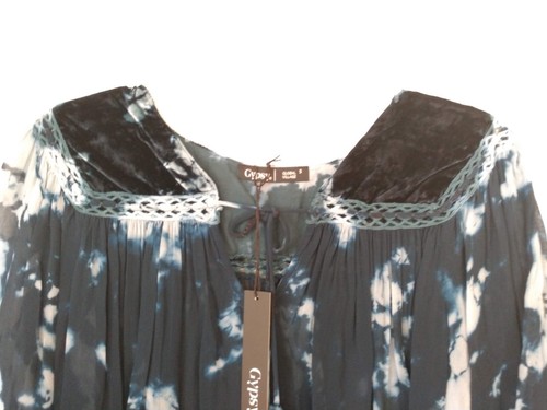 Camicetta Popover Gypsy05 Velvet Yoke tinta unita Harper Teal donna Chs taglia S o M trasparente - Foto 3 di 9