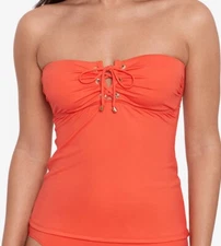 Lauren Ralph Lauren Beach Solid Logo Grommet Bandini Top, Sunset, Size 6, $110