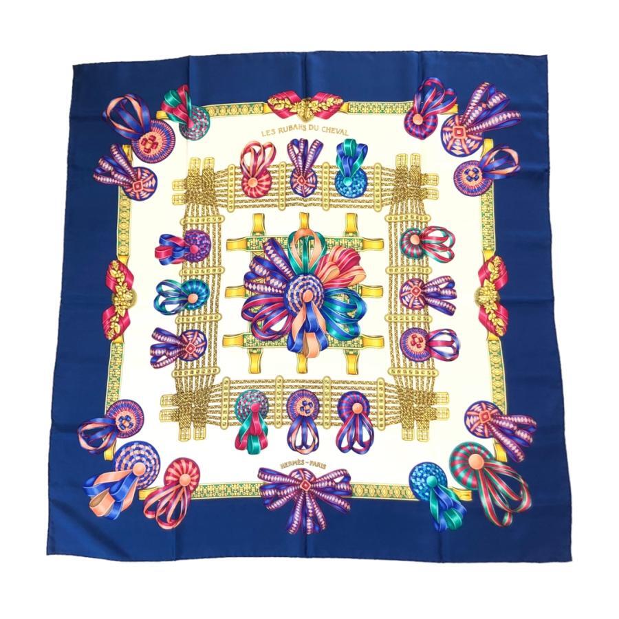 HERMES Carre 90 LES RUBANS DU CHEVAL Silk 100% Scarf