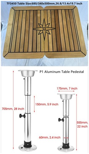 Plateau de table pliant en teck pour bateau 680/340x500,680