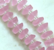 Ruffle Coin Beads,14mm, Blossom Pink w/ Frosted, Matte, Sea Glass Finish, 10 Pcs