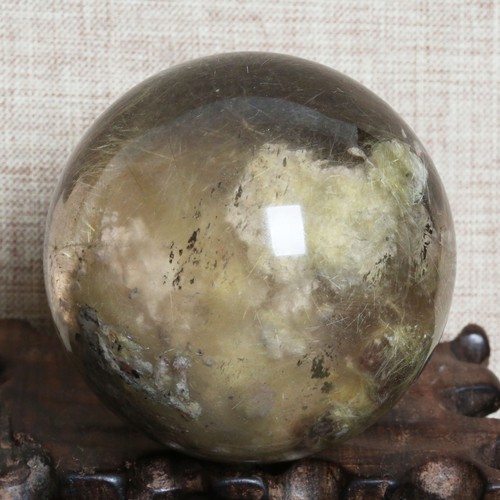 A1282-63mm-348g Natural Clear Gold Hair Rutilated Crystal Ball SPHERE Quartz - Picture 8 of 10