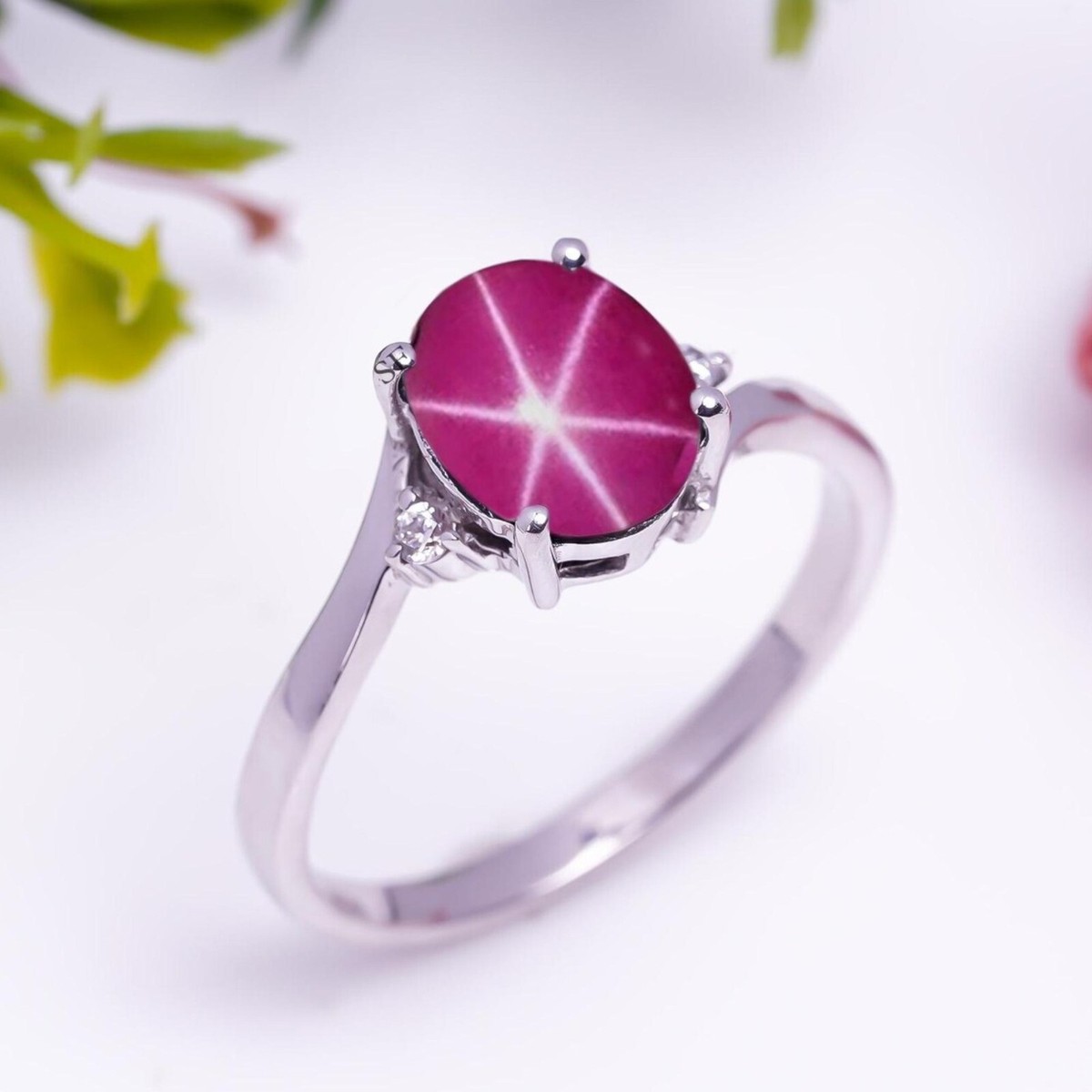 Pink Star Sapphire Ring Pink Lindy Star 925 Silver Lab Created Handmade Ring