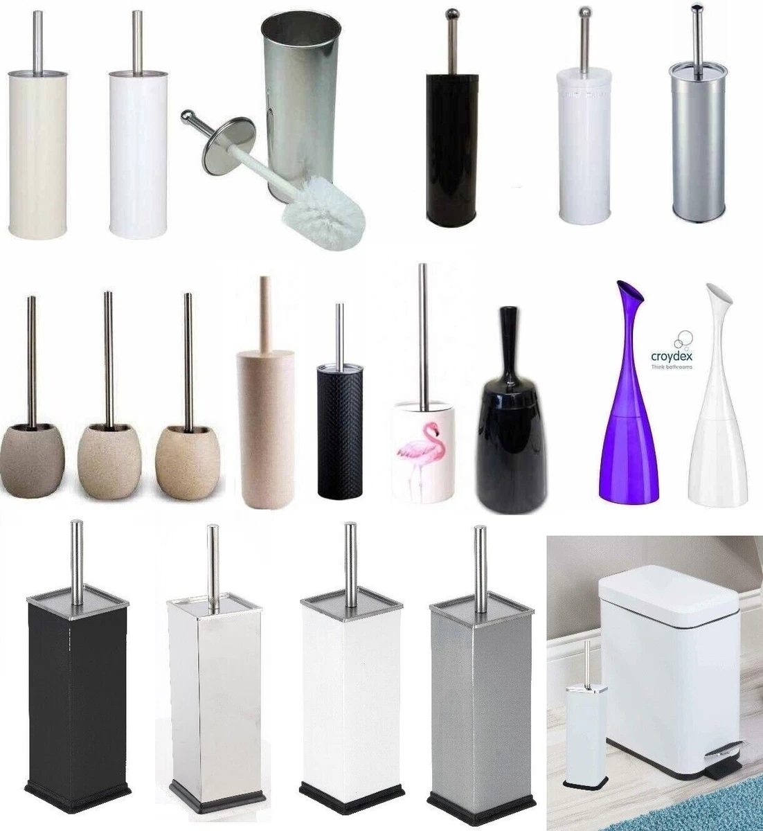 STAINLESS STEEL PLASTIC CERAMIC TOILET BRUSH AND HOLDER FREE STANDING BATHROOM