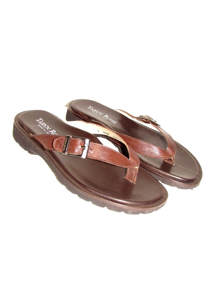 Sandalias Chanclas TARYN ROSE Marrón Cuero Suave Talla 40.5 / 9 Foto 3 de 4