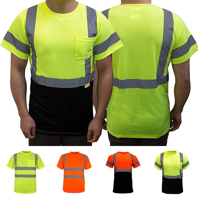 Men Women Safety Work Hi Vis Tee Shirts Short Sleeve High Visibility