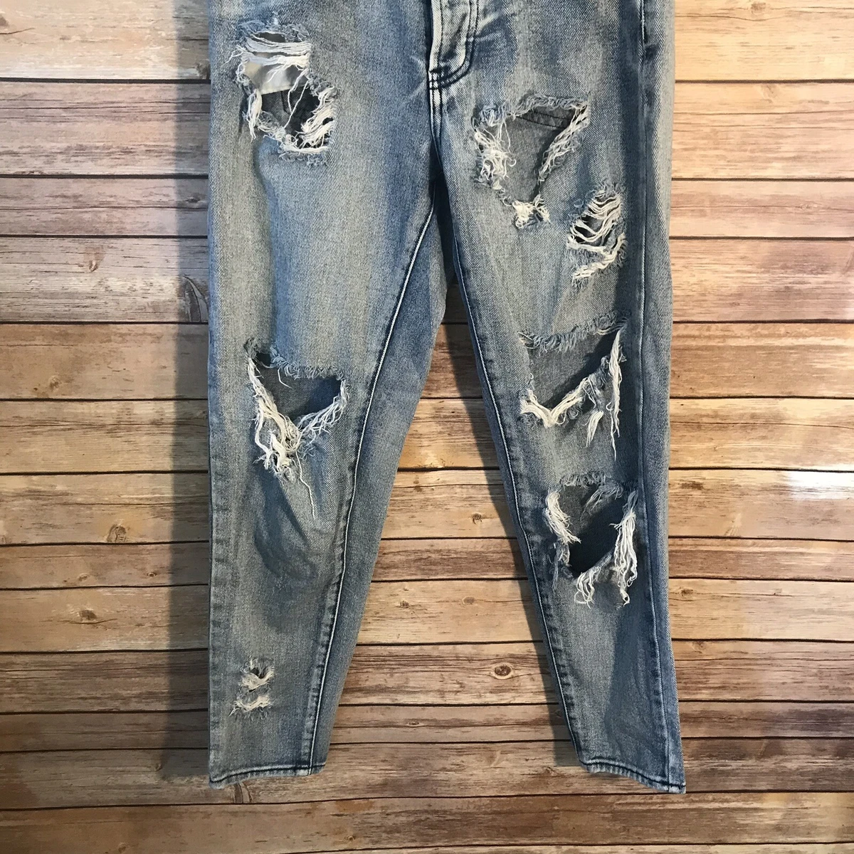 Brandy Melville Boyfriend Jeans Size 24 Cotton Distressed Fringe Holes |