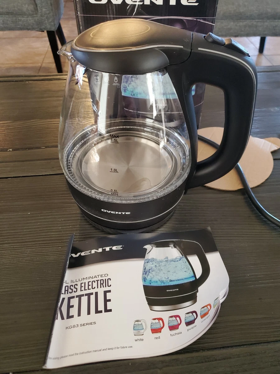 Ovente Portable Electric Glass Kettle 1.5 Liter with Blue LED