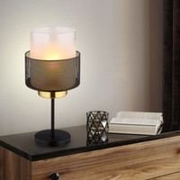 Nachttischleuchte Tischlampe Beistellleuchte Retro Glas Weiß Gitter Schwarz E27
