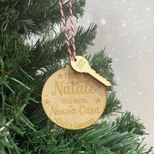 Pallina di Natale legno Personalizzata con Nomi Primo Natale Nuova Casa Regalo