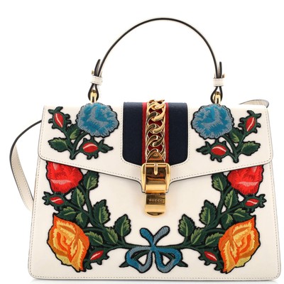 Gucci Sylvie Top Handle Bag Embroidered Leather Medium
