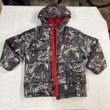 Nike Air Max Swoosh Graphic Black Gray Red Zip Puffer Jacket Hood Boy's Size 6