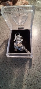 Vintage Rhinestone Leopard Brooch Pin in Display Box, Approx. 3x2 Inches