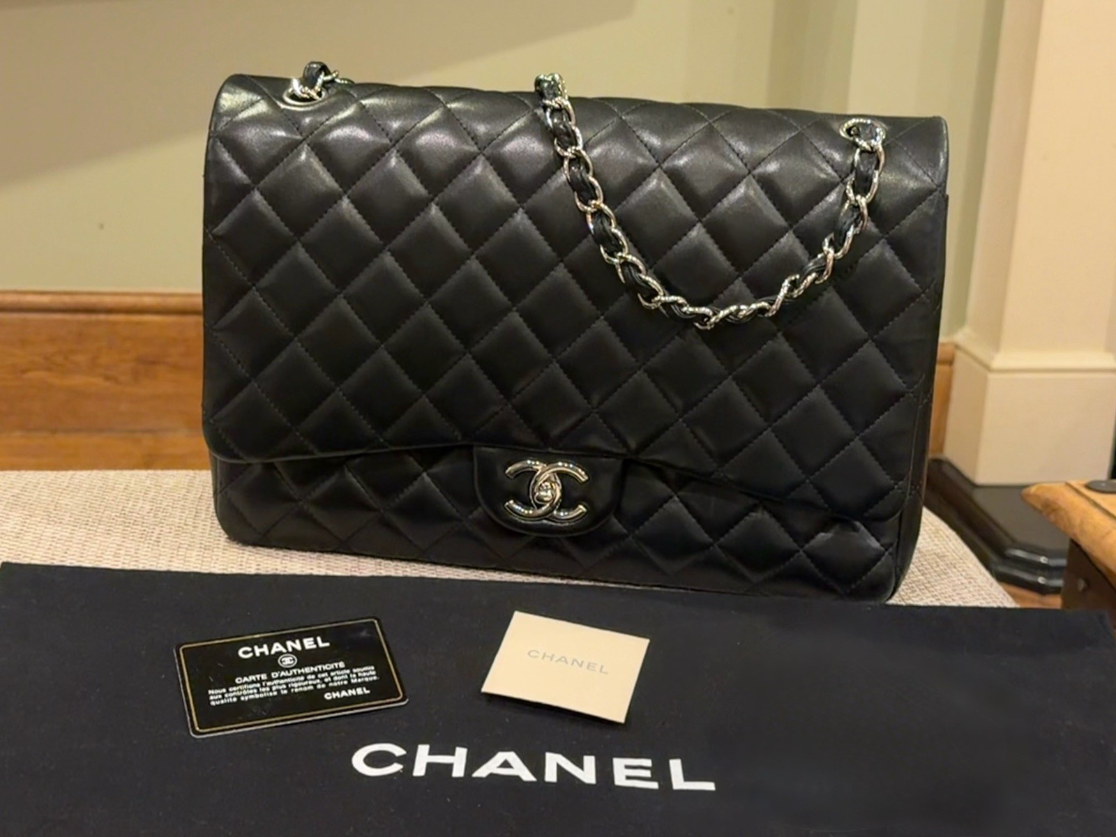 CHANEL Classic Double Flap Maxi Lambskin Silver Hardware GREAT CONDITION