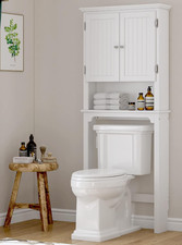 over the Toilet Storage Cabinet, White Bathroom Organizer with Doors