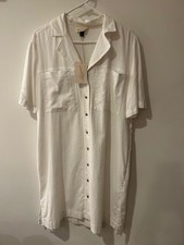 NWT Universal Thread White Linen Button Down Short Sleeve Dress Sz XS runs LG