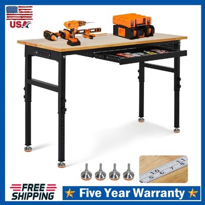 Adjustable Height Workbench 60''x24'' Work Bench Table with Power Outlet & Drawers