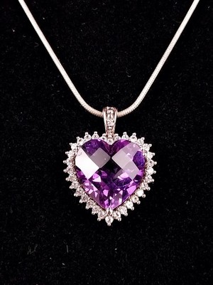 Wunderschöne P&M Amethyst Sterling Silber 925 Herzform Anhänger Halskette 8,2 g