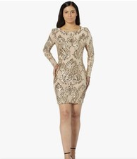 Dress the Population Women's Lola Long Sleeve Sequin Dress- Gold- Large
