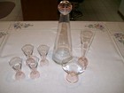 LUIGI BORMIOLI ART DECO DECANTER AND 6 CONICAL GLASSES IN CRYSTAL AND PINK — photo 4