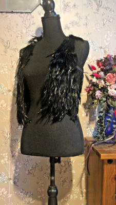 Brandneu ohne Etikett selten Vintage Topshop schwarz Feder Leder Wildleder Festival Weste UK8 36