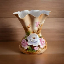 VINTAGE LIPPER AND MANN PINK ROSE VASE 8.5” HANDPAINTED