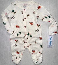 CARTERS thermal sleeper white/multi color CHRISTMAS motif size NEWBORN