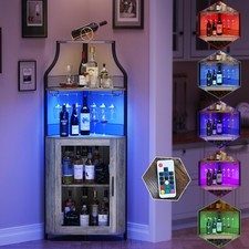 4 Tier Corner Bar Cabinet with LED Light, Glass Holders & Wine Storage,for Home