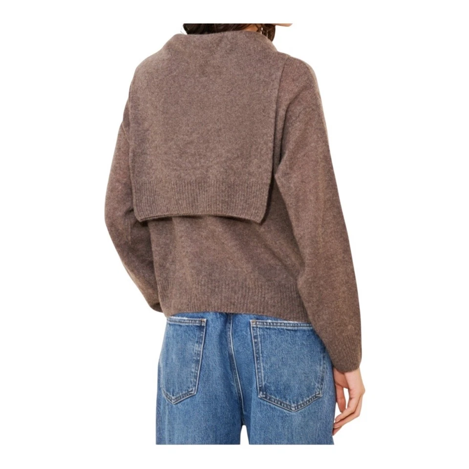 Suéter para mujer Naadam de cachemir con cuello redondo en capas marrón talla M Foto 3 de 4