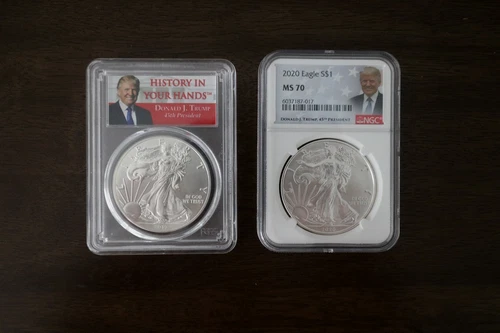 2017 & 2020 Silver Eagles Donald Trump 45th President PCGS MS70~RED!