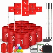 Golf Bucket Yard Game With 4 Clubs Adults Family 9Hole Course Balls Flag Outdoor