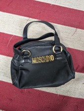 Vintage Moschino 90s Black Leather  Nylon Logo Mini Top Handle Hand Bag Purse