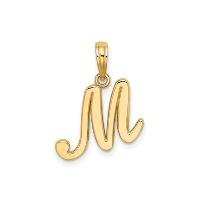 14k Gelbgold Schrift M Anhänger für Frauen poliert Initiale Monogramm Charm