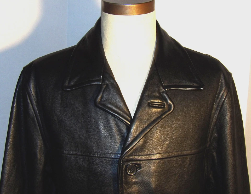 MEN'S CHAPS RALPH LAUREN BLACK LEATHER JACKET! BUTTON FRONT! TRADITIONAL! L - Image 2 of 4