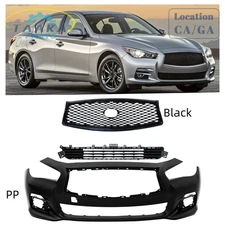 New Front Bumper Cover W/Front Upper & Lower Grille For Infiniti Q50 2014-2017
