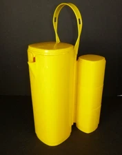 Vtg Mid Century BRIGHT Yellow Plastic Pitcher W/ 6 Stacking Mugs Vitrac Style