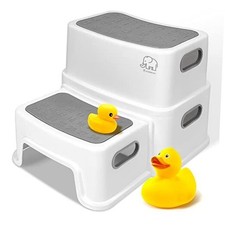 Toddler Step Stool for Bathroom Sink, 2 Step Stool for Kids Toilet White-grey