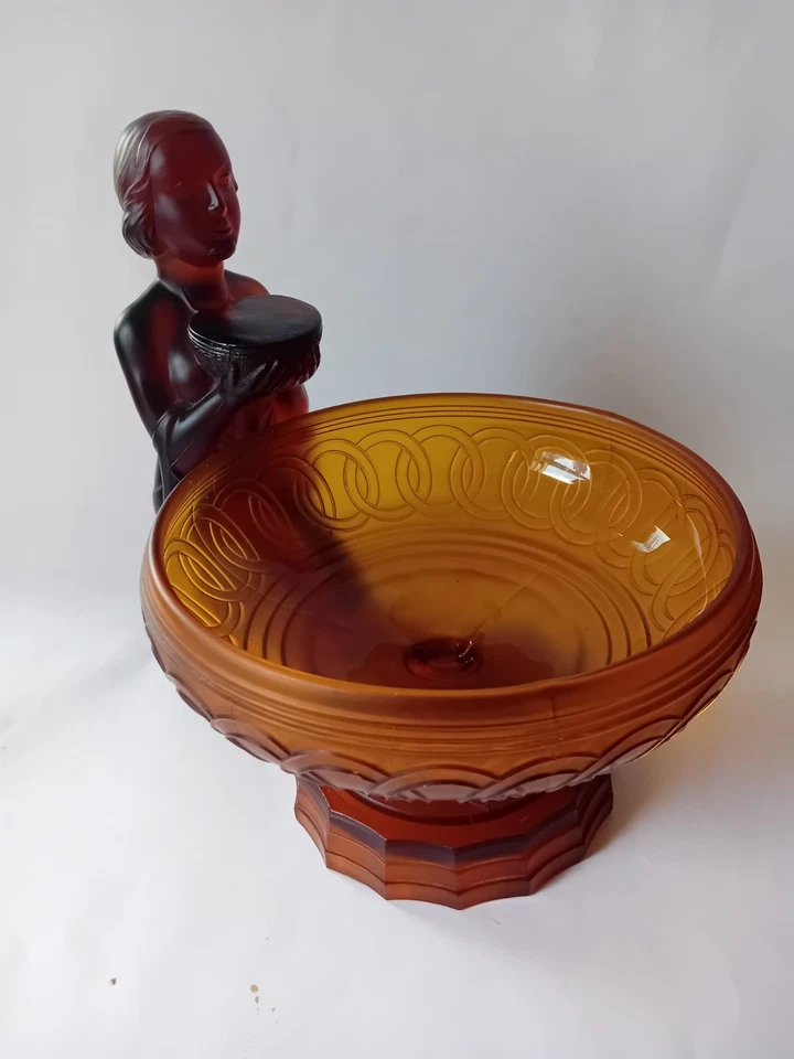Rare Art Deco amber frosted glass large kneeling lady centrepiece - image 2 of 4