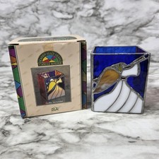 Vintage Leaded Stained Glass Angel Candle Holder NOB Multicolor NCE 1996