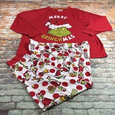 The Grinch Christmas Pajamas Adult XXL 2 Red White Piece Set Holiday Mens