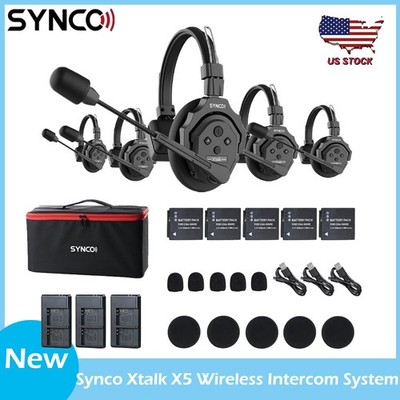 SYNCO XTalk X5 2.4GHz Wireless Headset Intercom System Full Duplex 5-Person Team