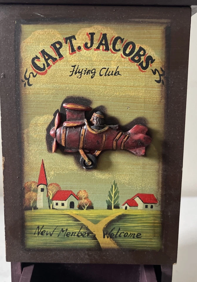 Vintage Capt. Jacobs Flying Club Wooden Wall Cabinet Box Plane Design 11” - Image 4 of 4