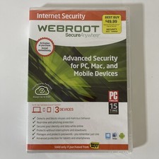 Webroot Secure Anywhere Internet Security Plus 3 Devices NEW Factory Sealed