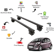 Bare Roof Rack Cross Bars Set for PEUGEOT 107 5 Door 05-14 Black
